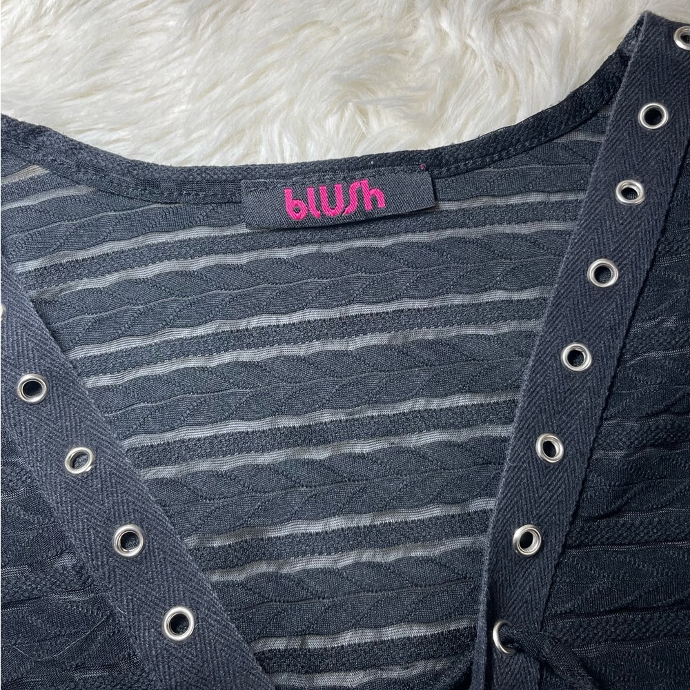 Blush Sheer Lace Up Top - Picture 6 of 9